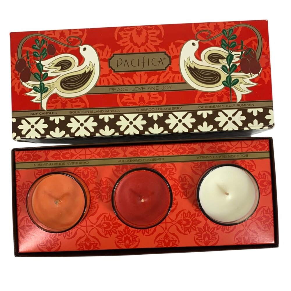 Pacifica Soy Candle Gift Set Peace, Love & Joy Limited Edition Gift Box USA 4 OZ